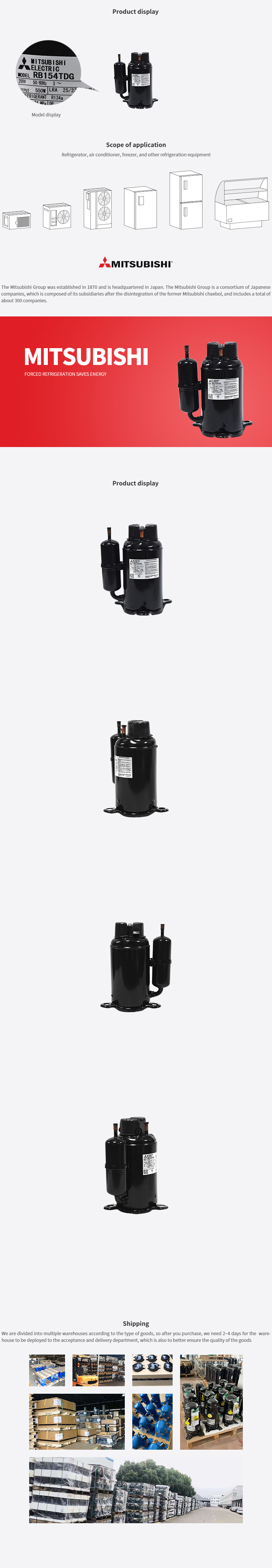 Mitsubishi Compressor RB154TDG, technical parameters pdf, structure diagram